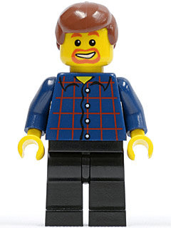 LEGO Plaid Button Shirt Reddish Brown Male Hair Dark Orange Goatee and Eyebrows (twn081) Town / City Minifigure
