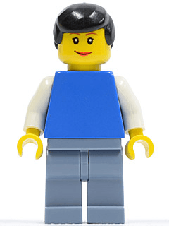 LEGO Plain Blue Torso with White Arms Black Male Hair Lipstick (twn083) Town / City Minifigure