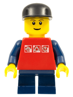 LEGO Red Shirt with 3 Silver Logos Dark Blue Short Legs Black Cap (twn085) minifigure