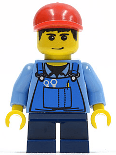 LEGO Overalls with Tools in Pocket Blue Red Short Bill Cap Dark Blue Short Legs (twn088) Town / City Minifigure