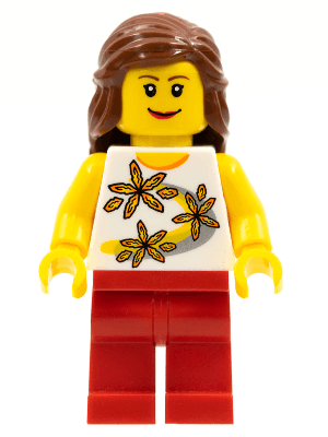 LEGO Yellow Flowers Reddish Brown Female Hair Mid-Length (twn089) Town / City Minifigure