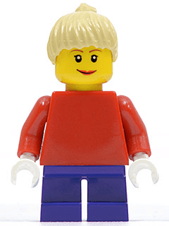 LEGO Plain Red Torso with Red Arms Dark Purple Short Legs Tan Female Ponytail Hair Brown Eyeb (twn090) Town / City Minifigure