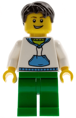 LEGO White Hoodie with Medium Blue Pocket Dark Brown Short Tousled Hair (twn096) Town / City Minifigure