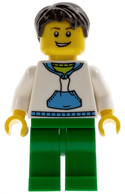 LEGO White Hoodie with Medium Blue Pocket Dark Brown Short Tousled Hair (twn096) minifigure