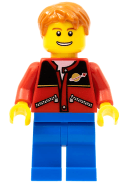 LEGO Red Jacket with Zipper Pockets and Classic Space Logo Dark Orange Short Tousled Hair (twn097) minifigure
