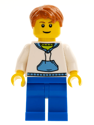 LEGO White Hoodie with Medium Blue Pocket Dark Orange Short Tousled Hair (twn099) Town / City Minifigure