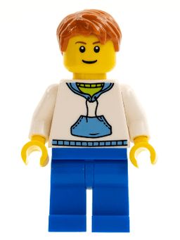 LEGO White Hoodie with Medium Blue Pocket Dark Orange Short Tousled Hair (twn099) minifigure