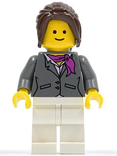 LEGO Dark Bluish Gray Jacket with Magenta Scarf Dark Brown Hair Ponytail Long with Side Bangs (twn100) minifigure