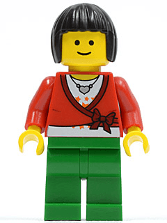 LEGO Sweater Cropped with Bow Heart Necklace Black Bob Cut Hair (twn103) Town / City Minifigure