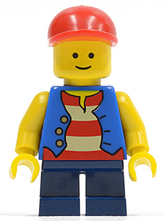 LEGO Vest over Red and White Striped Shirt Dark Blue Short Legs Red Short Bill Cap (twn105) minifigure