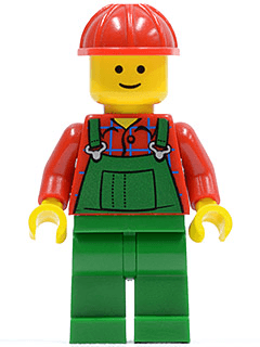 LEGO Overalls Farmer Green Red Construction Helmet (twn106) Town / City Minifigure
