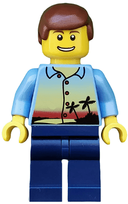 Sunset and Palm Trees - Dark Blue Legs, Reddish Brown Male Hair