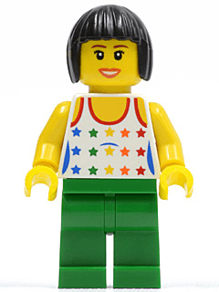 LEGO Shirt with Female Rainbow Stars Pattern Black Bob Cut Hair (twn110) Town / City Minifigure