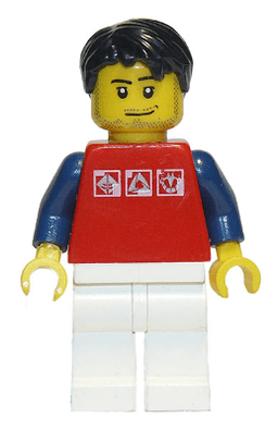 LEGO Red Shirt with 3 Silver Logos Black Short Tousled Hair (twn111) minifigure