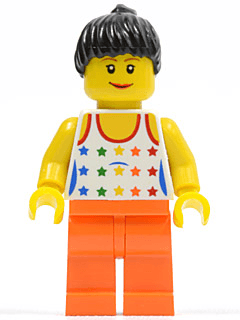 LEGO Shirt with Female Rainbow Stars Pattern Black Ponytail Hair (twn114) minifigure