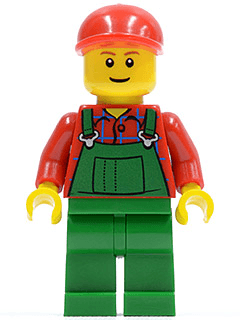 LEGO Overalls Farmer Green Red Short Bill Cap (twn115) Town / City Minifigure