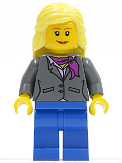 LEGO Dark Bluish Gray Jacket with Magenta Scarf Bright Light Yellow Female Hair Mid-Length (twn119) Town / City Minifigure