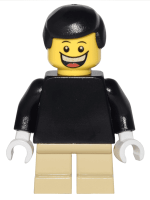 LEGO Plain Black Torso with Black Arms Tan Short Legs Black Male Hair (twn122) Town / City Minifigure