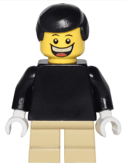 LEGO Plain Black Torso with Black Arms Tan Short Legs Black Male Hair (twn122) minifigure