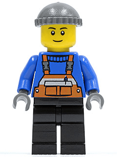 LEGO Overalls with Safety Stripe Orange Dark Bluish Gray Knit Cap Black Eyebrows (twn123a) minifigure