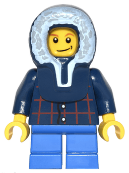 LEGO Plaid Button Shirt Blue Short Legs Dark Blue Hood Lopsided Smile with Dimple (twn125) minifigure