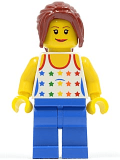 LEGO Shirt with Female Rainbow Stars Pattern Dark Red Hair Ponytail Long with Side Bangs (twn128) minifigure