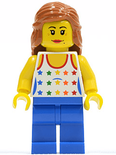 LEGO Shirt with Female Rainbow Stars Pattern Dark Orange Female Hair Mid-Length (twn129) minifigure