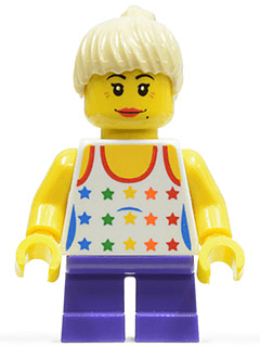 LEGO Shirt with Female Rainbow Stars Pattern Dark Purple Short Legs Tan Ponytail Hair (twn130) minifigure