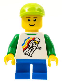 LEGO Classic Space Minifigure Floating Pattern Blue Short Legs Lime Short Bill Cap Reddish Brown Eyebrows (twn131b) minifigure