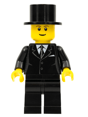 LEGO Suit Black Top Hat Reddish Brown Eyebrows (twn133b) Town / City Minifigure