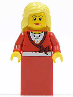 LEGO Sweater Cropped with Bow Heart Necklace Red Skirt Bright Light Yellow Female Hair Mid-Length (twn134) minifigure