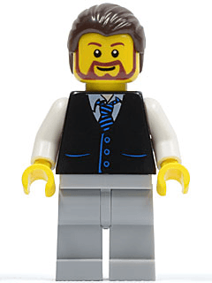 Black Vest with Blue Striped Tie, Light Bluish Gray Legs, White Arms, Dark Brown Hair, Brown Beard Rounded