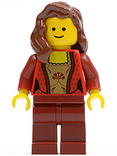 LEGO Female Corset with Gold Panel Front and Lace Up Back Pattern Reddish Brown Female Hair o (twn137) Town / City Minifigure