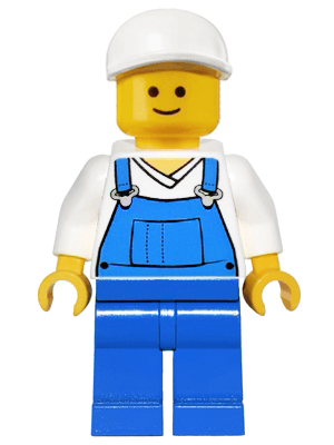 LEGO Overalls Blue over V-Neck Shirt White Short Bill Cap (twn138) Town / City Minifigure