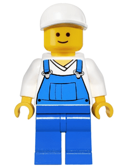 LEGO Overalls Blue over V-Neck Shirt White Short Bill Cap (twn138) minifigure
