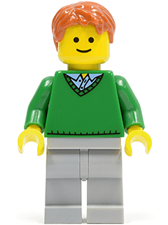 LEGO Green V-Neck Sweater Dark Orange Short Tousled Hair (twn140) Town / City Minifigure
