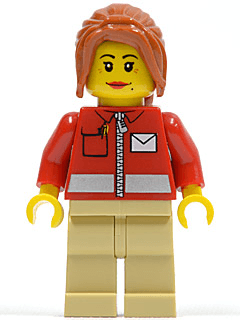 LEGO Post Office White Envelope and Stripe Dark Orange Ponytail Long with Side Bangs (twn146) minifigure