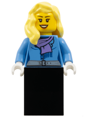 LEGO Medium Blue Jacket with Light Purple Scarf Black Skirt Bright Light Yellow Female Hair o (twn147) Town / City Minifigure