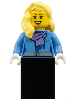 LEGO Medium Blue Jacket with Light Purple Scarf Black Skirt Bright Light Yellow Female Hair over Shoulder (twn147) minifigure