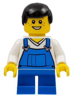 LEGO Overalls Blue over V-Neck Shirt Blue Short Legs Black Male Hair (twn151) minifigure