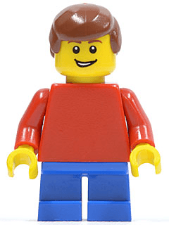 LEGO Plain Red Torso with Red Arms Blue Short Legs Reddish Brown Male Hair (twn152) minifigure