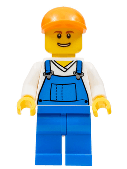 LEGO Overalls Blue over V-Neck Shirt Orange Short Bill Cap (twn153) minifigure