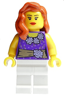 LEGO Female Dark Purple Blouse with Gold Sash and Flowers Red Lips (twn171) Town / City Minifigure