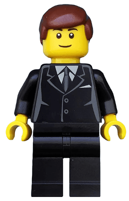 LEGO Suit Black Reddish Brown Male Hair Black Eyebrows (twn173) Town / City Minifigure