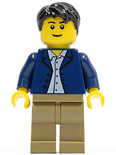 LEGO Dark Blue Jacket Light Blue Shirt Black Male Hair (twn186) Town / City Minifigure