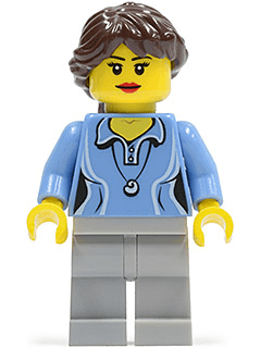 LEGO Medium Blue Female Shirt with Two Buttons and Shell Pendant Dark Brown Ponytail Long Fre (twn188) Town / City Minifigure