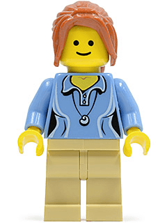 LEGO Medium Blue Female Shirt with Two Buttons and Shell Pendant Dark Orange Hair Ponytail Lo (twn189) Town / City Minifigure