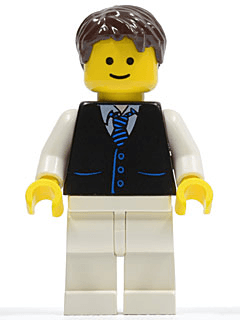 LEGO Black Vest with Blue Striped Tie Dark Brown Short Tousled Hair (twn190) minifigure