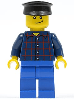 LEGO Plaid Button Shirt Black Hat Lopsided Smile with Dimple (Truck Driver) (twn195) minifigure