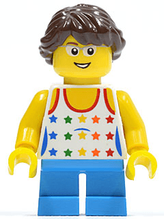 LEGO Shirt with Female Rainbow Stars Pattern Dark Azure Short Legs Glasses Dark Brown Hair (twn204) minifigure